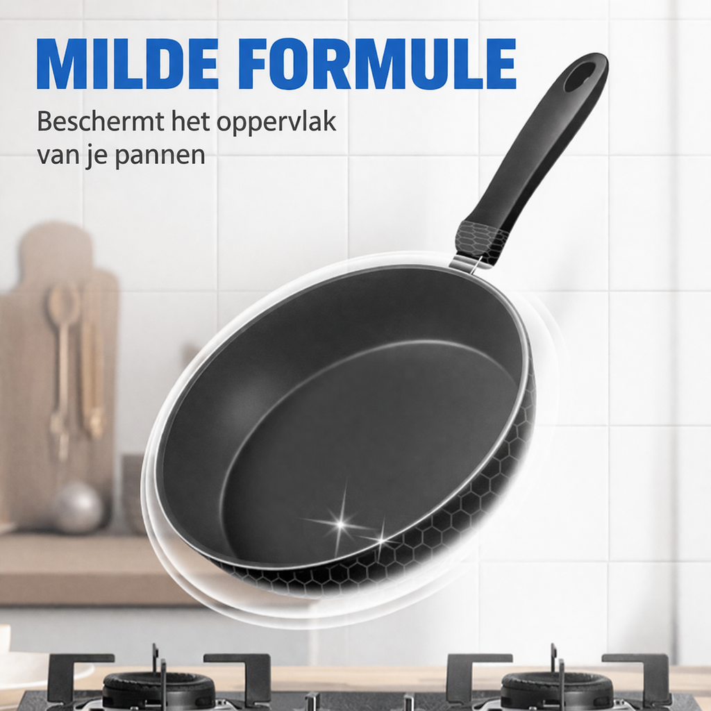 Reinigingspasta die aangebrand vuil van pannen trekt