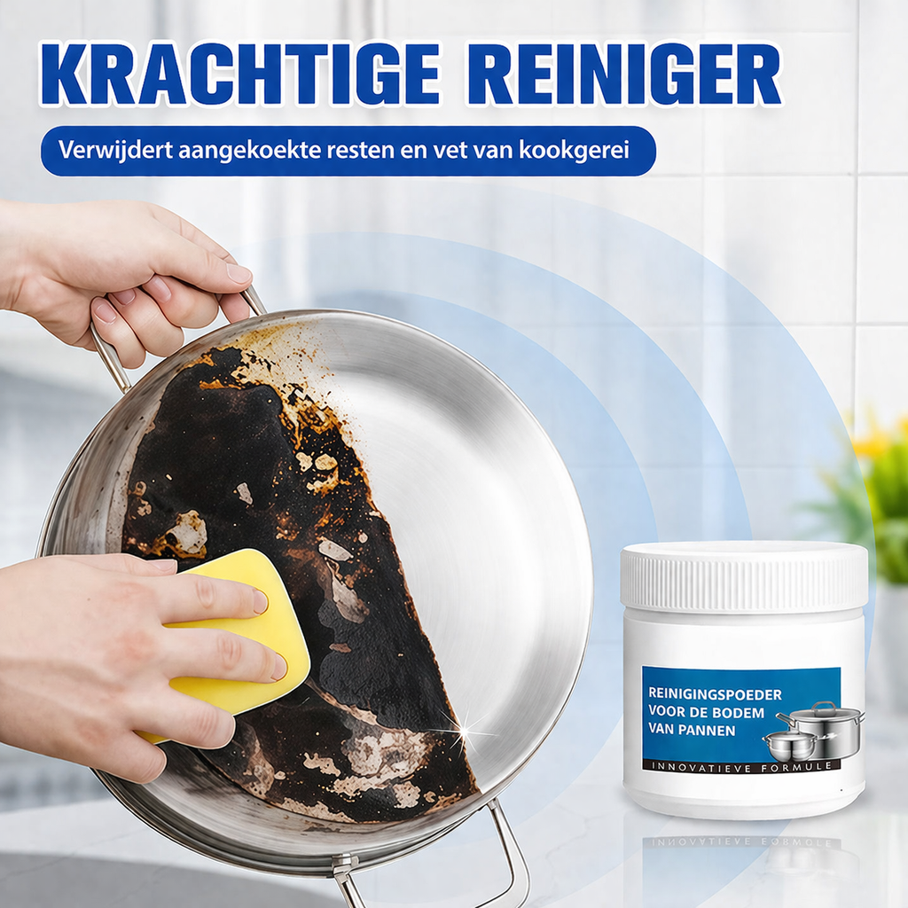 Reinigingspasta die aangebrand vuil van pannen trekt