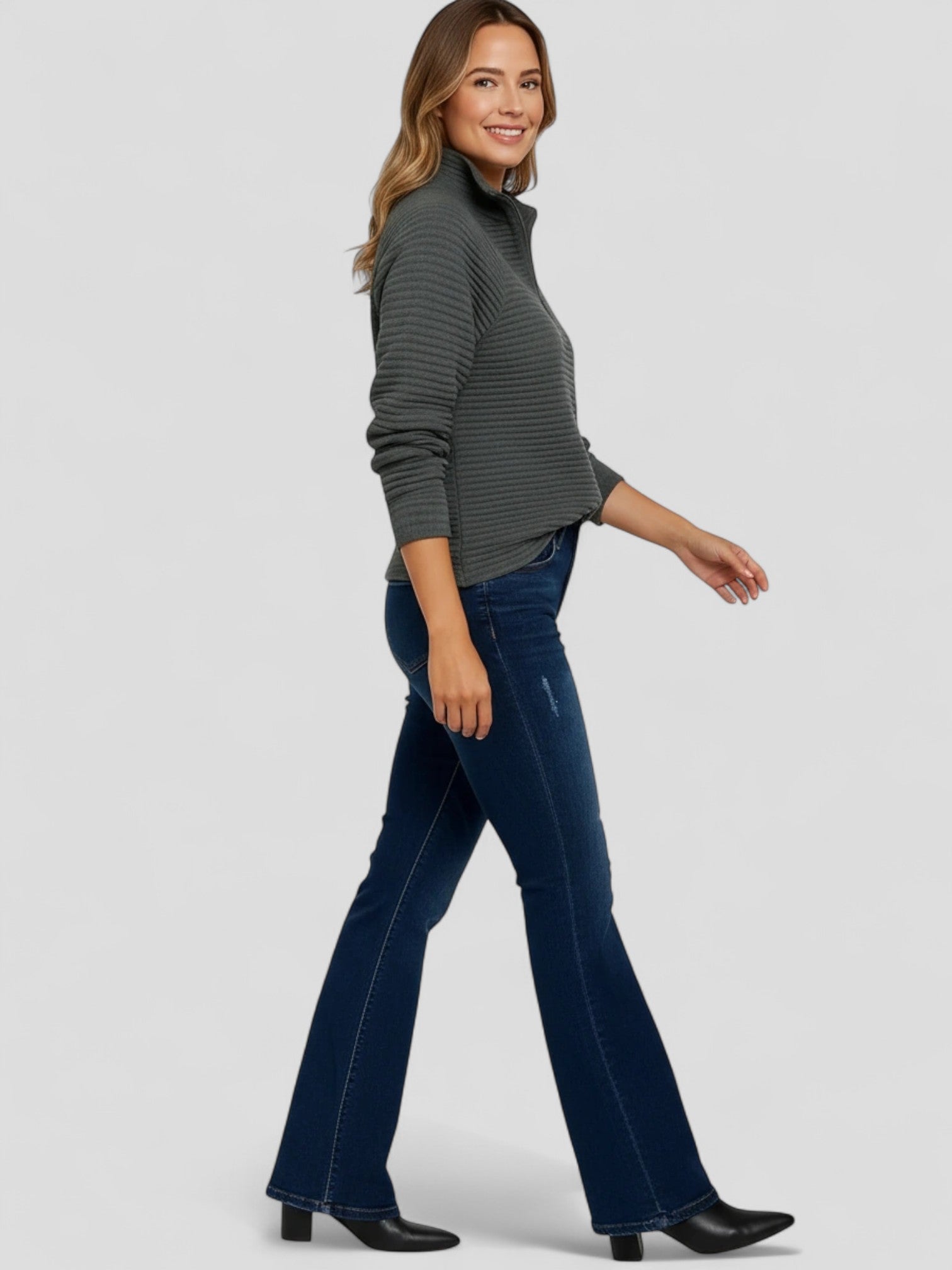 Eva | Dames Gestreepte Trui | Halve Rits