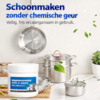 Reinigingspasta die aangebrand vuil van pannen trekt